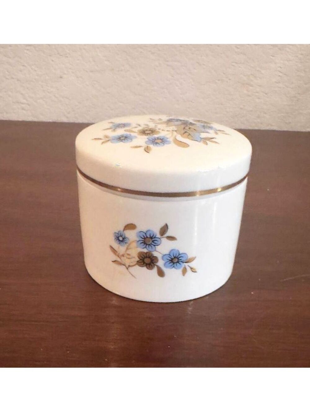 Vintage Corcoran Limoges France Blue Gold Floral Porcelain Trinket Box 3"